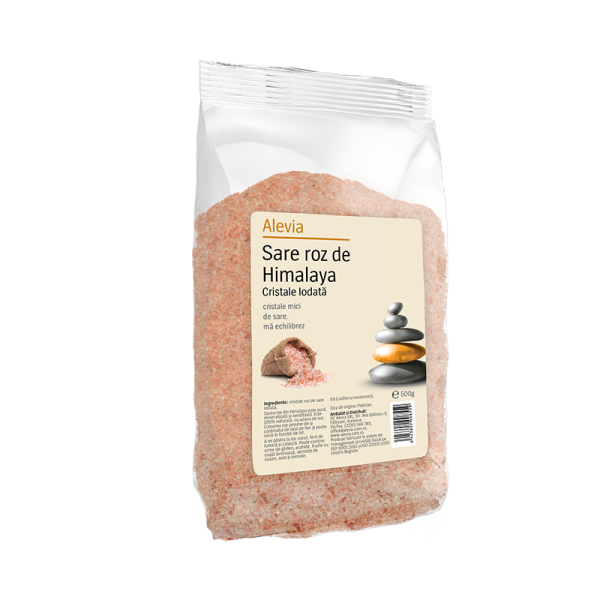 Sare roz de Himalaya cristale iodata, 500g, Alevia