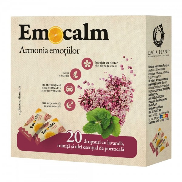 Emocalm cu lavanda si roinita, fara zahar (20 dropsuri), Dacia Plant
