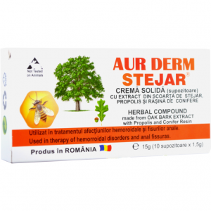 Aur Derm crema solida (supozitoare) cu extract din scoarta de stejar, 10X1.5G, Laur Med Plant
