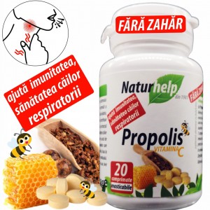 Propolis cu Vitamina C 20 cpr masticabile fără zahăr NaturHelp