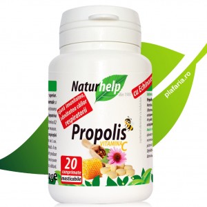 Propolis cu Vitamina C si Echinacea 20 cpr masticabile fără zahăr NaturHelp