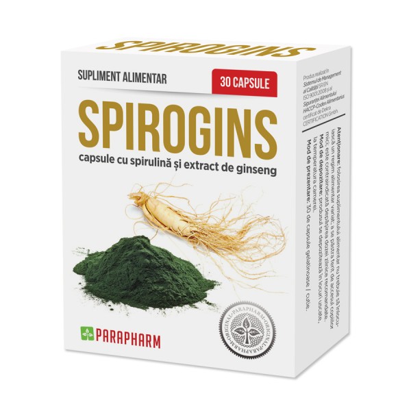 Spirogins cu Spirulină și Ginseng, 30 capsule, Parapharm