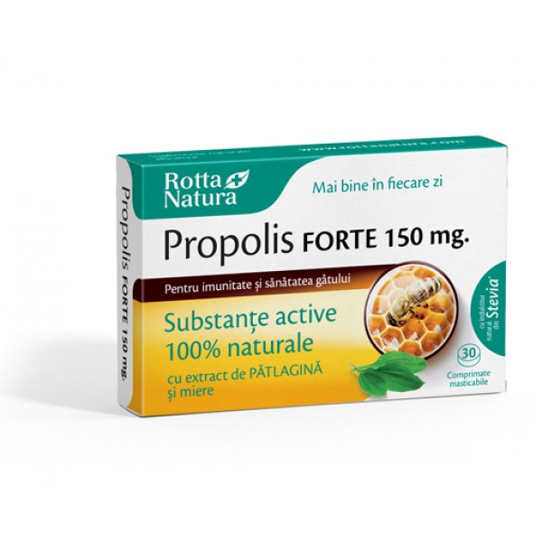 Propolis forte cu pătlagină și miere 150 mg, 30 comprimate, Rotta Natura