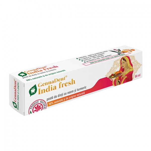 Pasta de dinti naturală cu neem și turmeric India Fresh GennaDent, 80 ml, Vivanatura