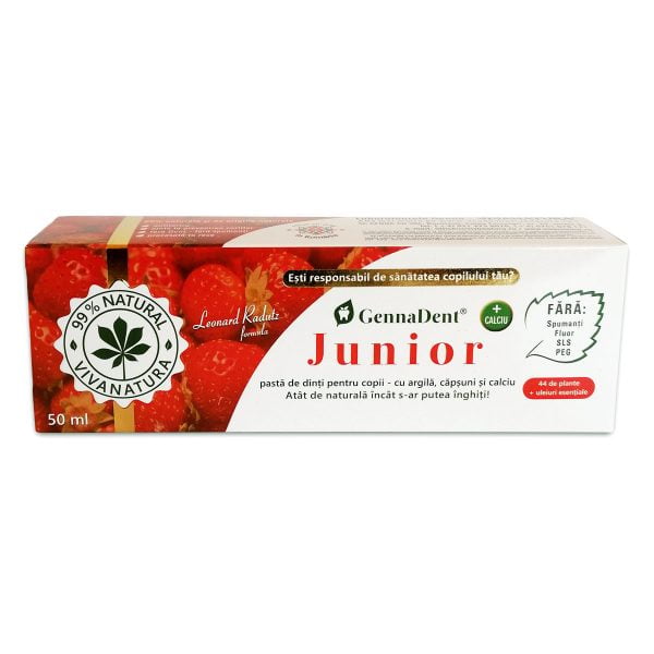 Pastă de dinți cu căpșuni GennaDent Junior, 50 ml, Vivanatura
