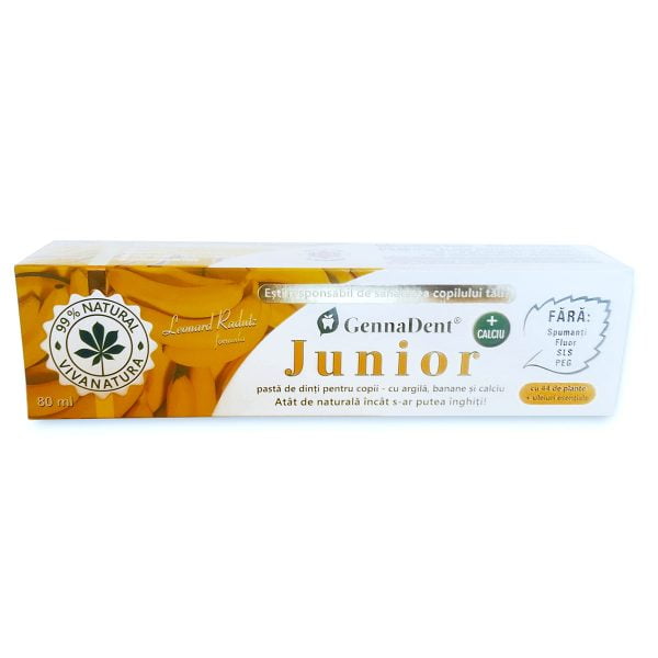 Pastă de dinți naturală cu argilă și banane GennaDent Junior, 80 ml, Vivanatura