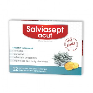 Salviasept Acut, fără zahăr, 12 comprimate, Zdrovit